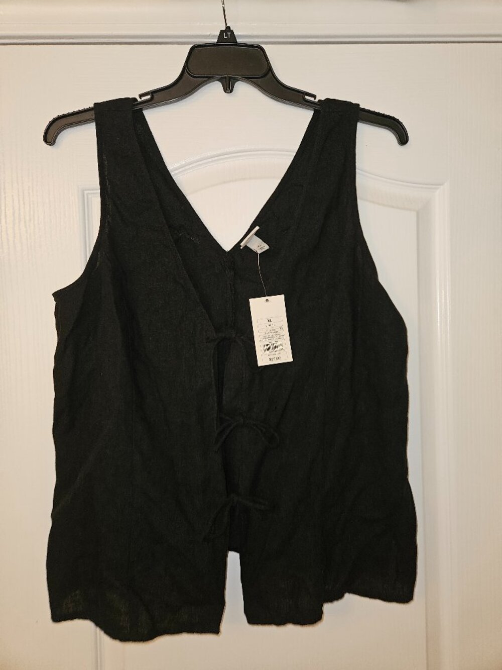 A New Day Black Linen Blend Tie-Front Sleeveless Vest Size XL - NWT